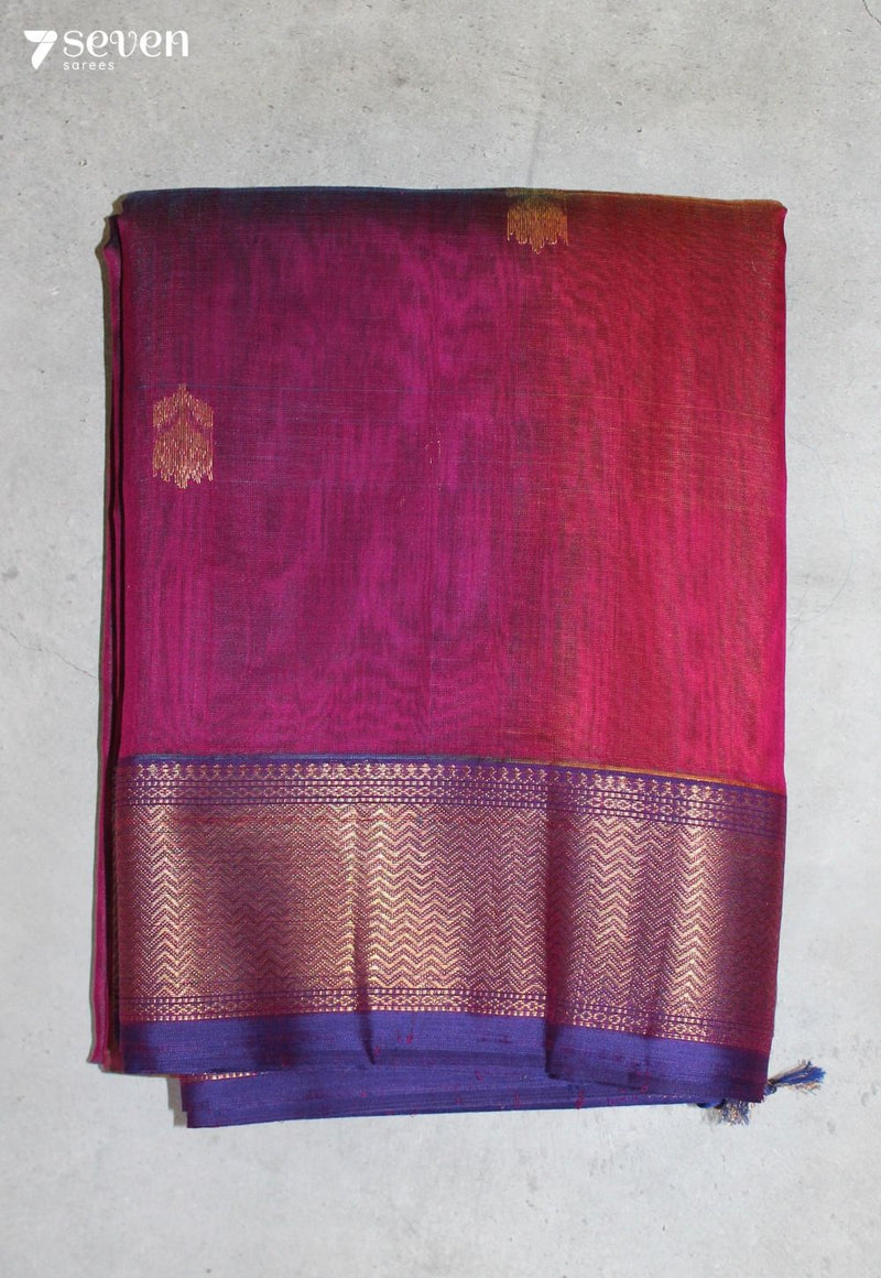 Anukriti Maheshwari Handloom Pink-Purple Silk Cotton Saree - Seven Sarees - Seven Sarees