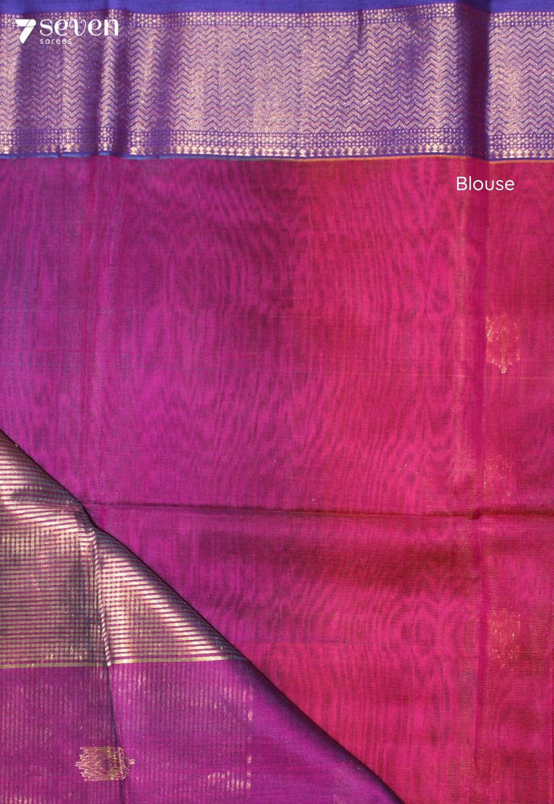 Anukriti Maheshwari Handloom Pink-Purple Silk Cotton Saree - Seven Sarees - Seven Sarees