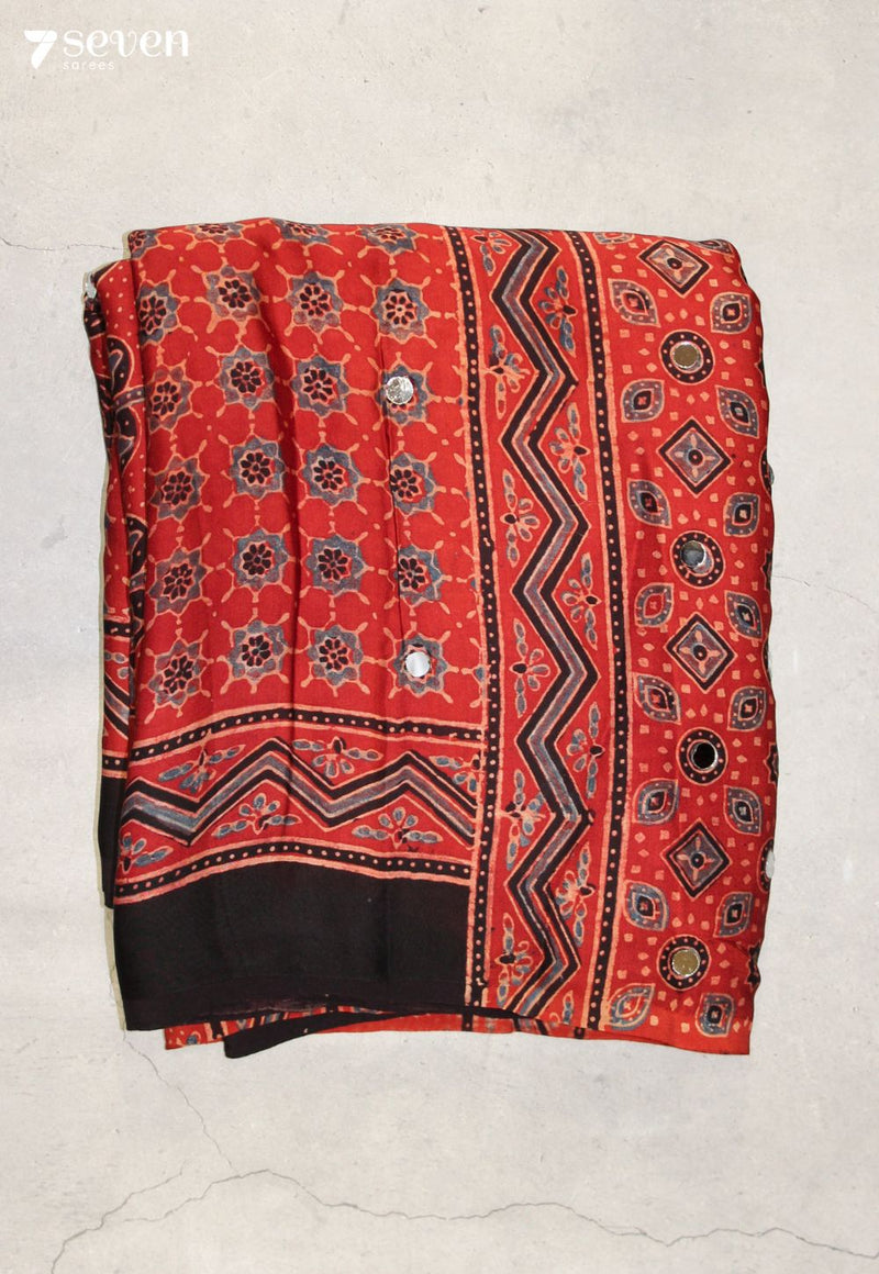 Anuradha Kutch Red Pure Handmade Ajrakh Modal with Handpasted Mirrors - view 5