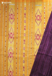 Anvaya Handloom Plum Pure Tussar Silk Saree with Cotton Ikkat Pallu - Seven Sarees - Saree - Seven Sarees