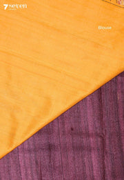 Anvaya Handloom Plum Pure Tussar Silk Saree with Cotton Ikkat Pallu - Seven Sarees - Saree - Seven Sarees