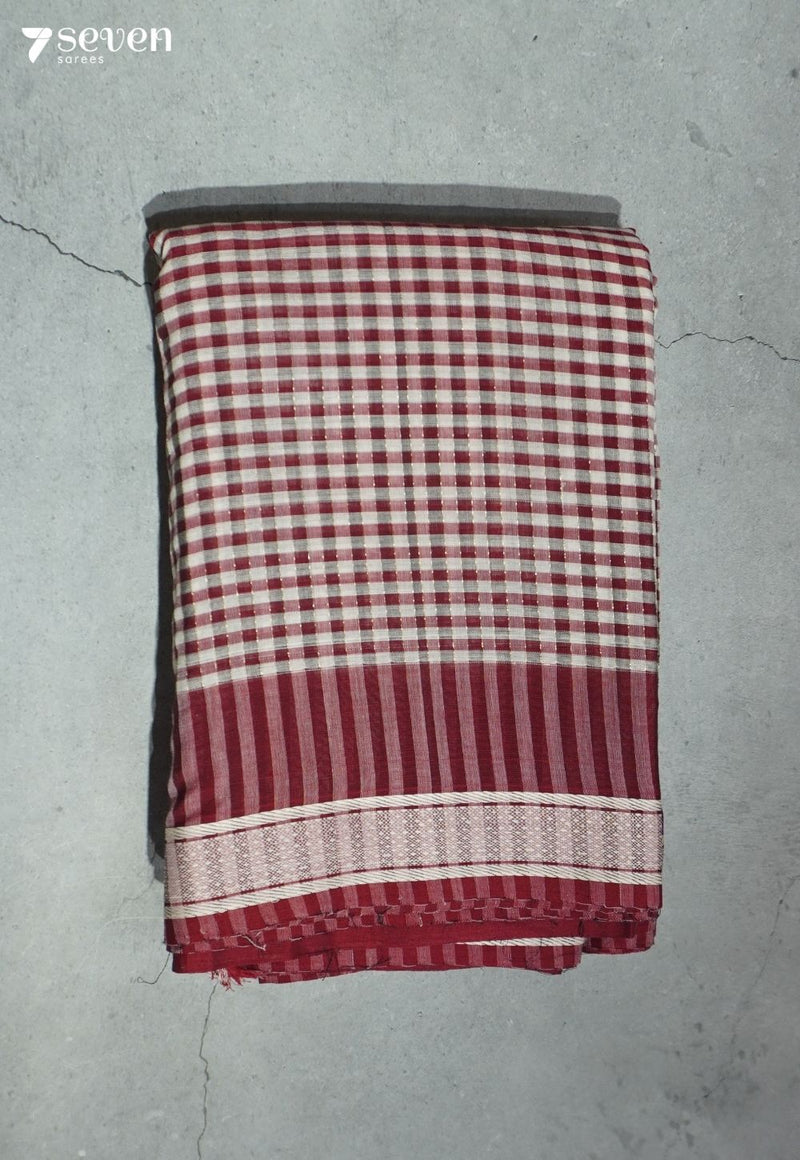 Anvita Signature Seven Handloom Red Bangalore Pure Cotton Saree - Seven Sarees - Saree - Seven Sarees