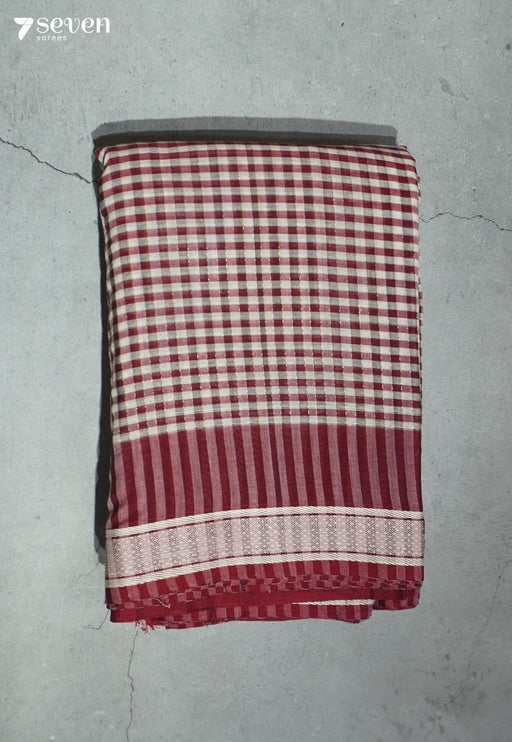 Anvita Signature Seven Handloom Red Bangalore Pure Cotton Saree - Seven Sarees - Saree - Seven Sarees