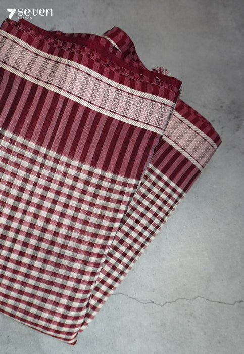 Anvita Signature Seven Handloom Red Bangalore Pure Cotton Saree - Seven Sarees - Saree - Seven Sarees