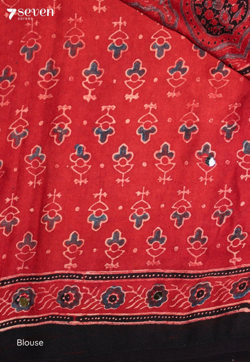 Anvitha Kutch Red Pure Handmade Ajrakh Modal with Handpasted Mirrors - view 4