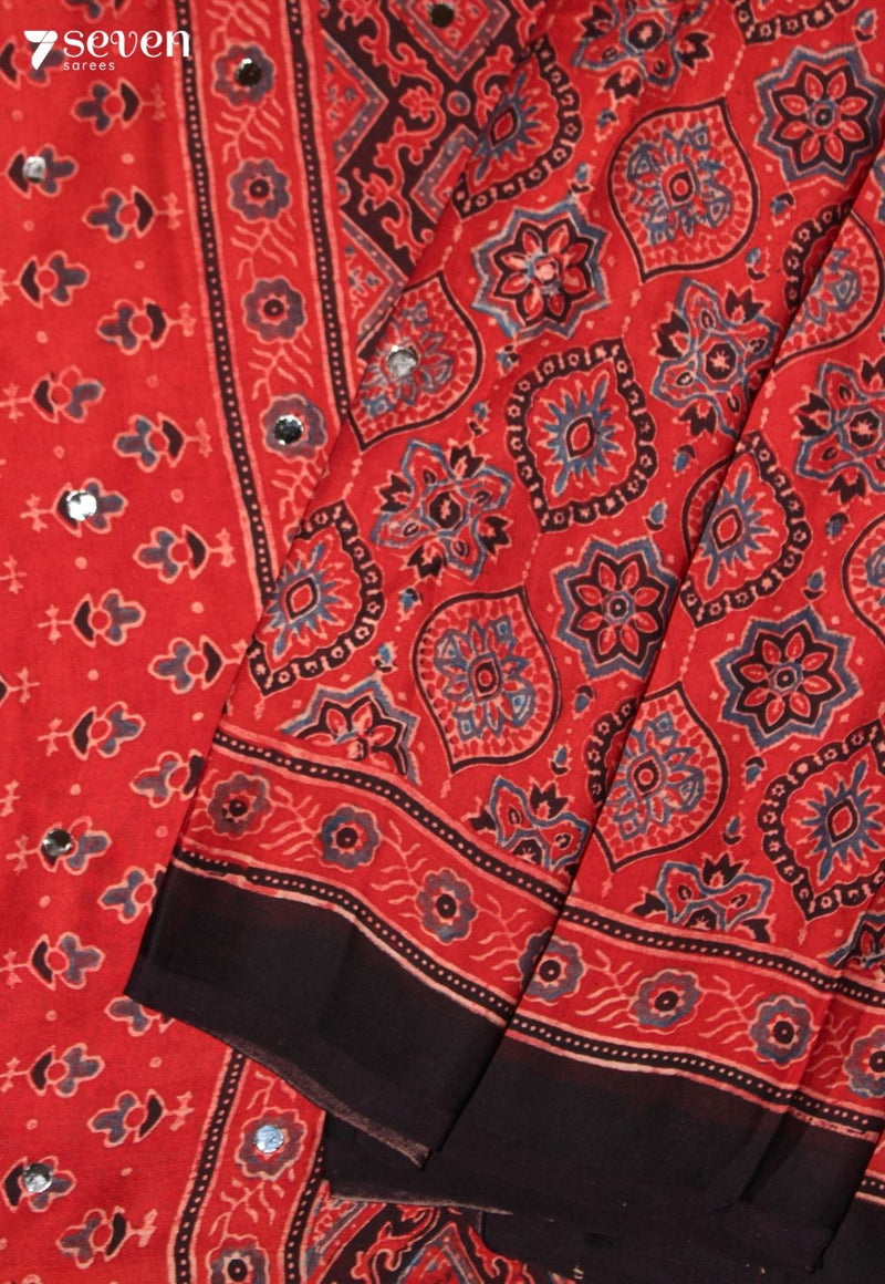 Anvitha Kutch Red Pure Handmade Ajrakh Modal with Handpasted Mirrors - view 5