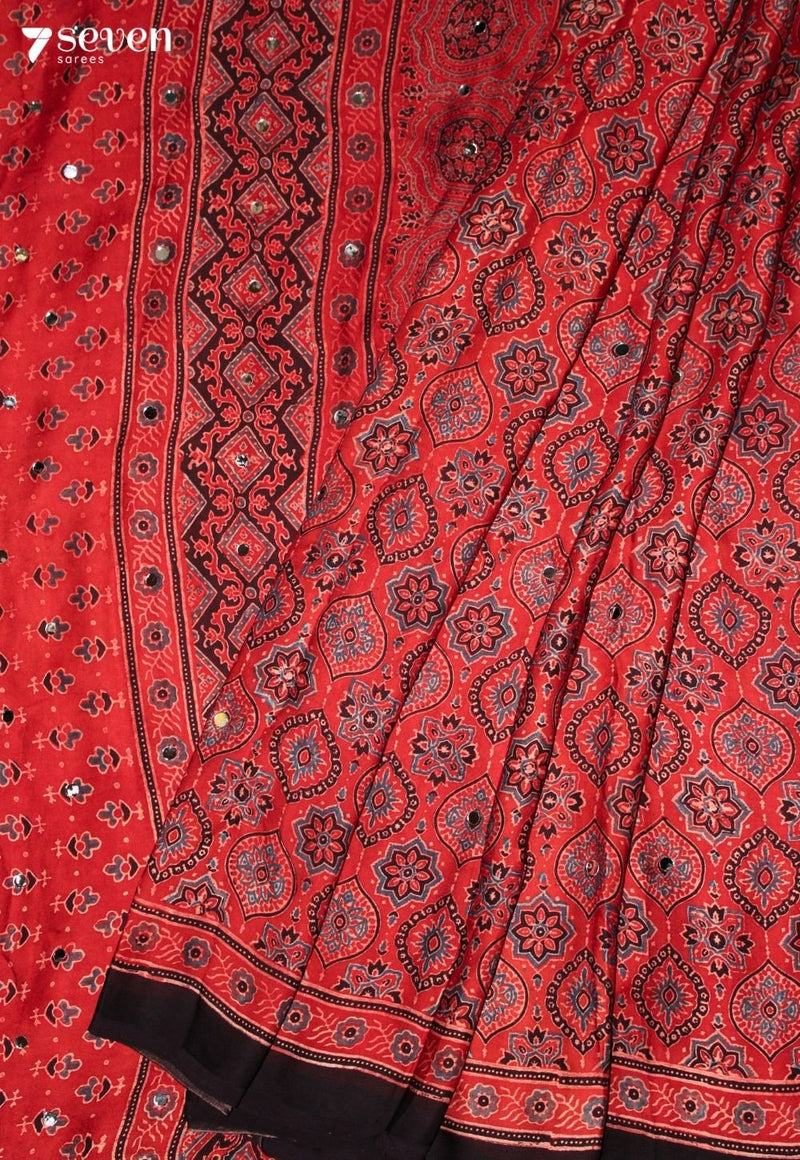 Anvitha Kutch Red Pure Handmade Ajrakh Modal with Handpasted Mirrors - view 1