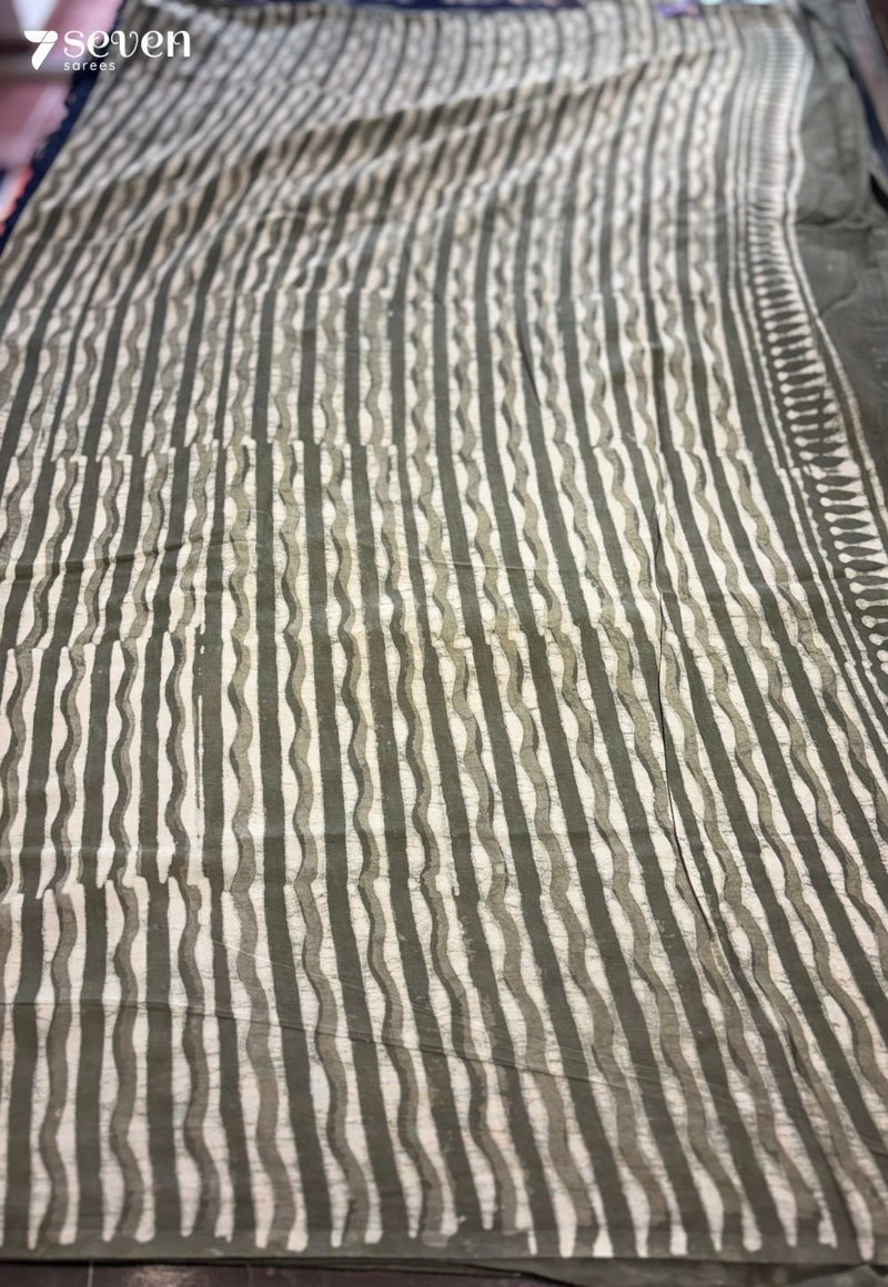 Apron & Fern Jaipur Green Handblock 100% Cotton Saree - Seven Sarees - Saree - Seven Sarees