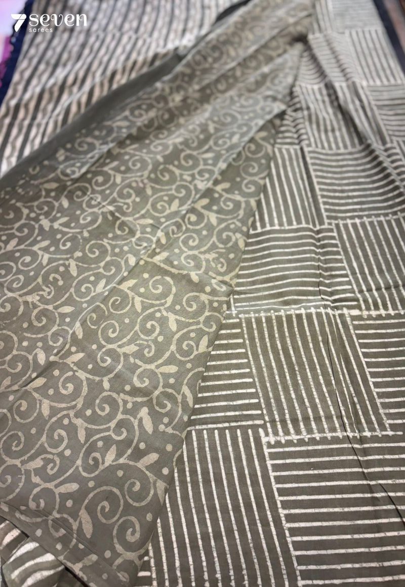 Apron & Fern Jaipur Green Handblock 100% Cotton Saree - Seven Sarees - Saree - Seven Sarees