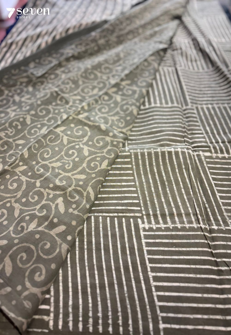 Apron & Fern Jaipur Green Handblock 100% Cotton Saree - Seven Sarees - Saree - Seven Sarees