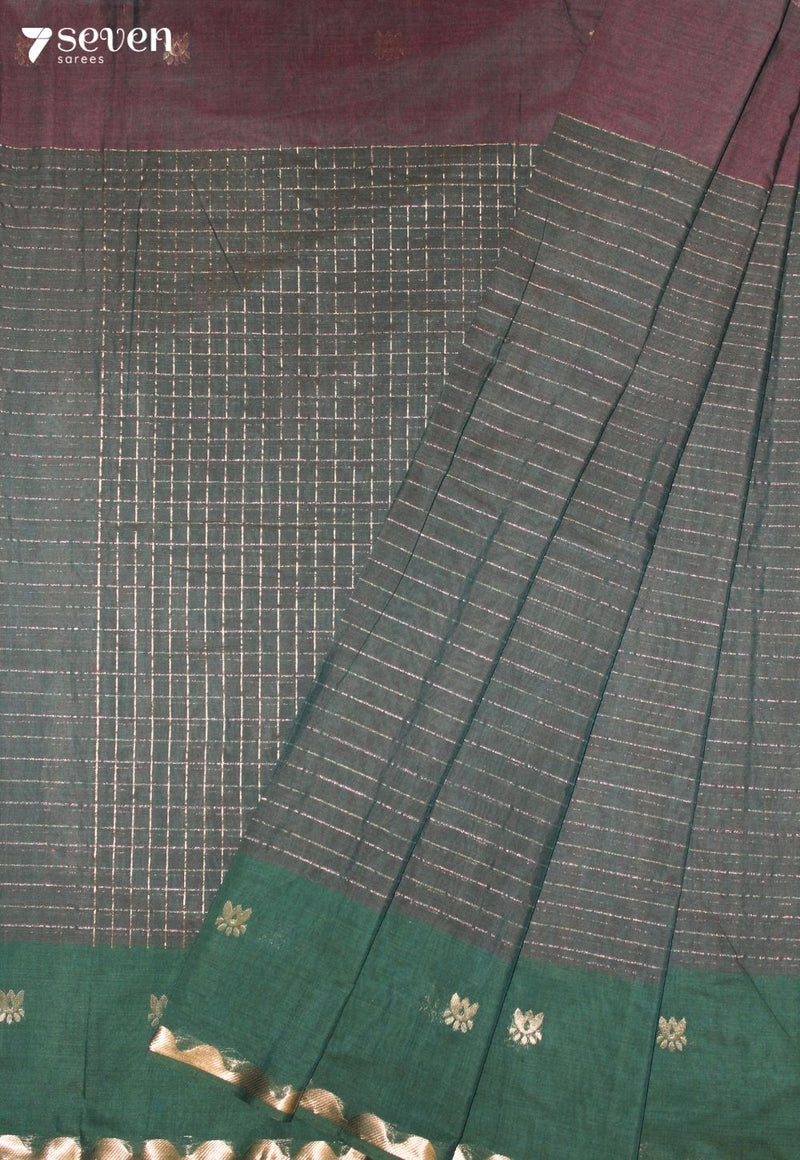 Arelu Signature Seven Handloom Green Bangalore Pure Cotton Saree - Seven Sarees - Saree - Seven Sarees
