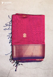 Arimaya Maheshwari Handloom Pink Silk Cotton Saree - Seven Sarees - Seven Sarees