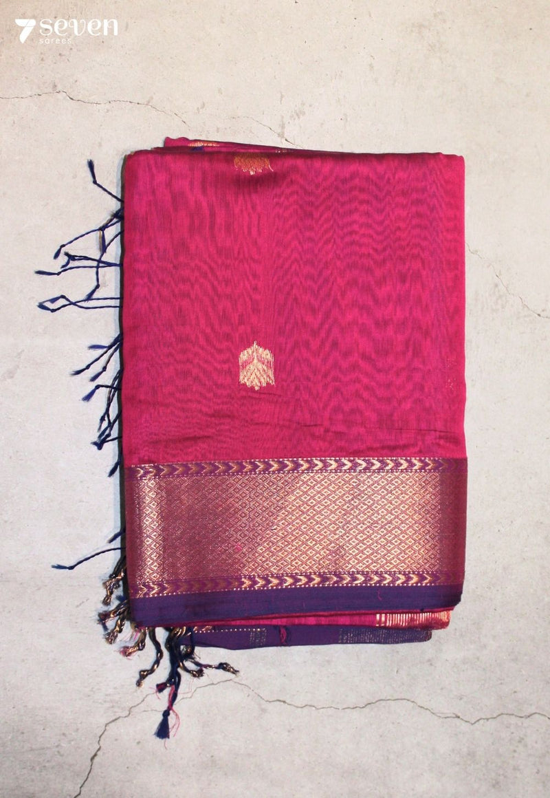 Arimaya Maheshwari Handloom Pink Silk Cotton Saree - Seven Sarees - Seven Sarees