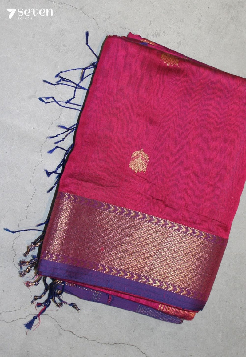 Arimaya Maheshwari Handloom Pink Silk Cotton Saree - Seven Sarees - Seven Sarees