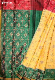 Armeya Patola Handloom Single Ikkat Yellow Pure Silk Saree|Silk Mark Certified - Seven Sarees - Saree - Seven Sarees