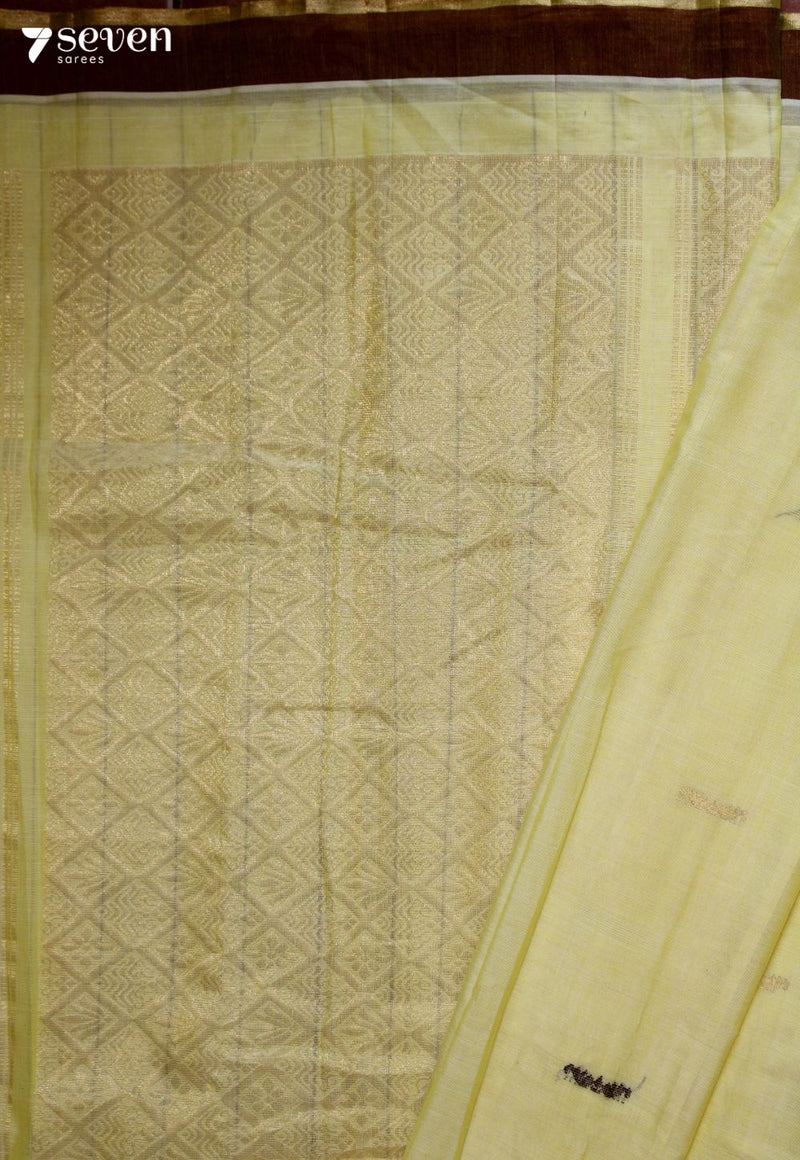 Arunika Signature Seven Handloom Yellow Bangalore Pure Cotton Saree - Seven Sarees - Saree - Seven Sarees