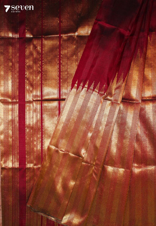 Aruvani Signature Seven Handloom Maroon Bangalore Pure Silk Saree|Silk Mark Certified - Seven Sarees - Saree - Seven Sarees