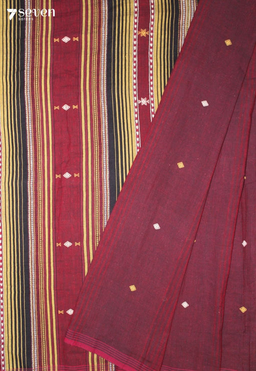 Aruvo Kutch Maroon Handloom Kala Cotton Bhujodi Saree - Seven Sarees - Saree - Seven Sarees
