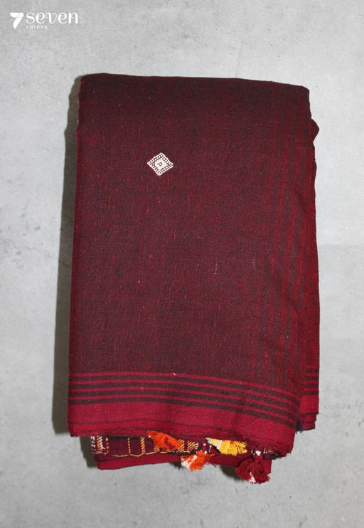 Aruvo Kutch Maroon Handloom Kala Cotton Bhujodi Saree - Seven Sarees - Saree - Seven Sarees