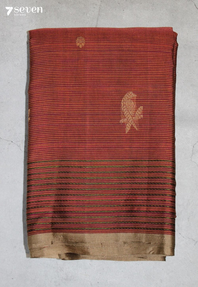 Arvotu Signature Seven Handloom Brick-Red Bangalore Pure Cotton Saree - Seven Sarees - Saree - Seven Sarees