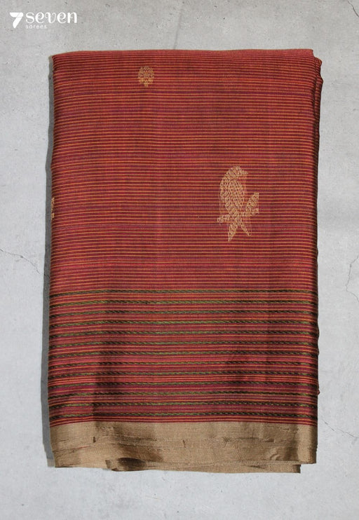 Arvotu Signature Seven Handloom Brick-Red Bangalore Pure Cotton Saree - Seven Sarees - Saree - Seven Sarees