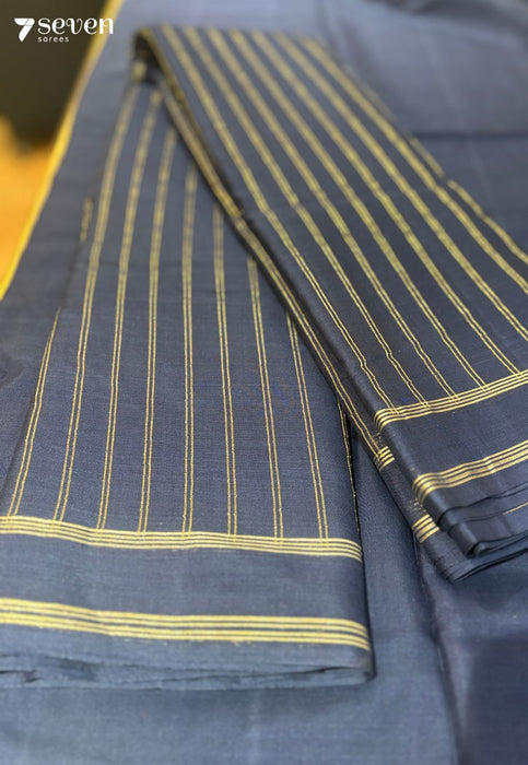 Arya Signature Seven Handloom Navy Blue Bangalore Pure Cotton Saree - Seven Sarees - Saree - Seven Sarees