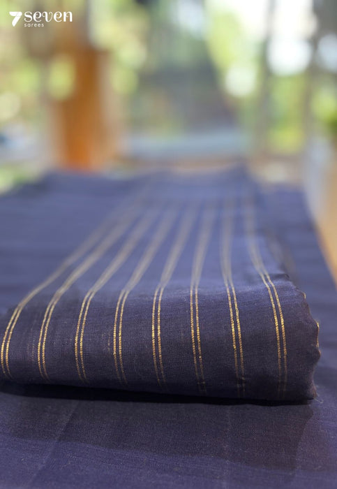 Arya Signature Seven Handloom Navy Blue Bangalore Pure Cotton Saree - Seven Sarees - Saree - Seven Sarees