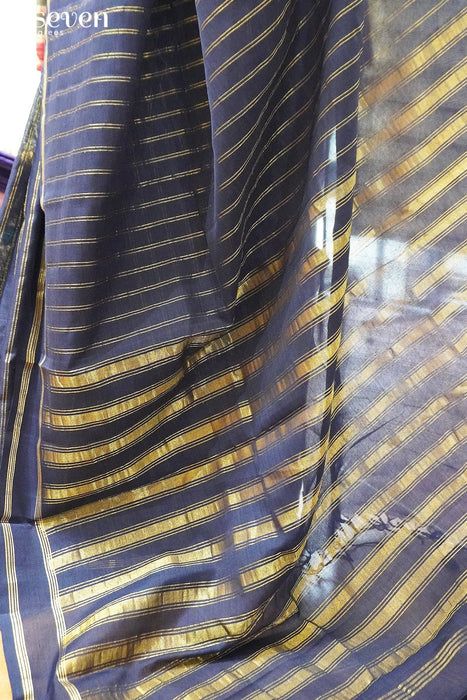 Arya Signature Seven Handloom Navy Blue Bangalore Pure Cotton Saree - Seven Sarees - Saree - Seven Sarees