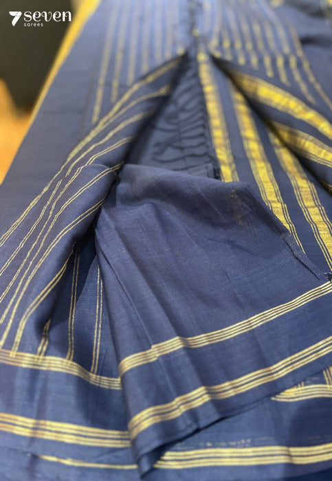 Arya Signature Seven Handloom Navy Blue Bangalore Pure Cotton Saree - Seven Sarees - Saree - Seven Sarees