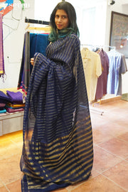 Arya Signature Seven Handloom Navy Blue Bangalore Pure Cotton Saree - Seven Sarees - Saree - Seven Sarees