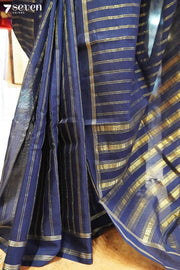 Arya Signature Seven Handloom Navy Blue Bangalore Pure Cotton Saree - Seven Sarees - Saree - Seven Sarees