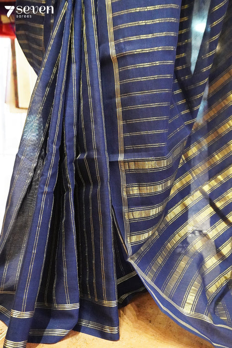 Arya Signature Seven Handloom Navy Blue Bangalore Pure Cotton Saree - Seven Sarees - Saree - Seven Sarees
