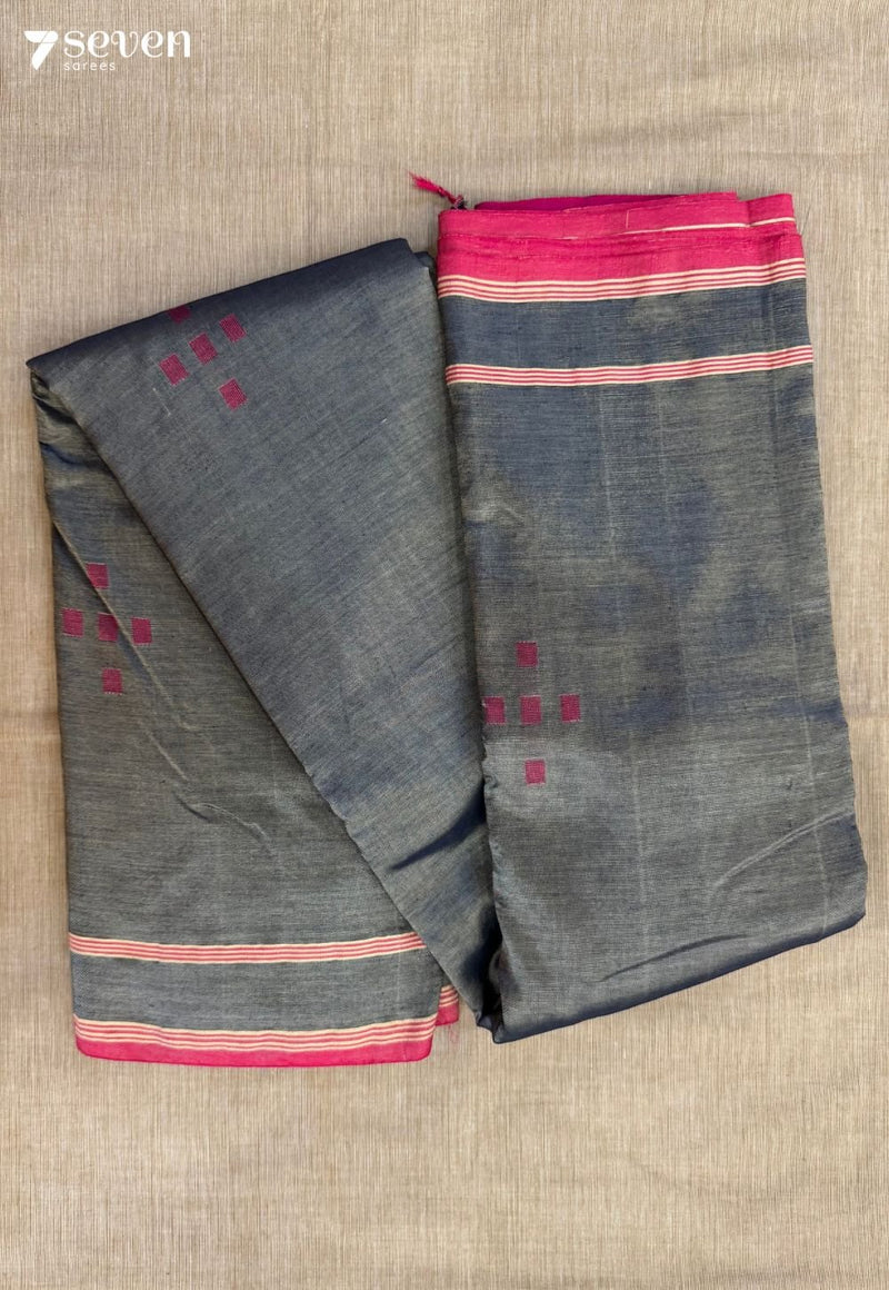 Ash Trace Signature Seven Handloom Grey Bangalore Vegan Silk Saree - Seven Sarees - Saree - Seven Sarees