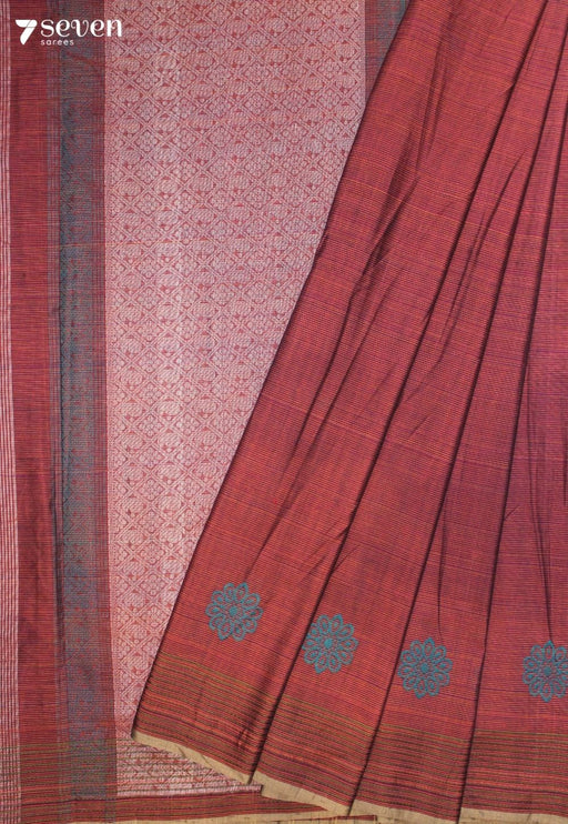 Asholi Signature Seven Handloom Red Bangalore Pure Cotton Saree - Seven Sarees - Saree - Seven Sarees