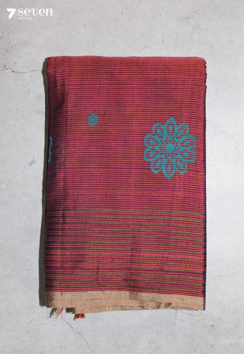 Asholi Signature Seven Handloom Red Bangalore Pure Cotton Saree - Seven Sarees - Saree - Seven Sarees