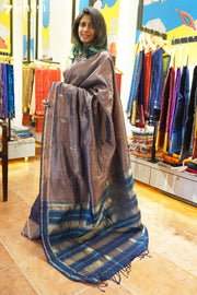 Ash's Luck Seven Signature Seven Handloom Silver Bangalore Vegan Silk Saree - Seven Sarees - Saree - Seven Sarees