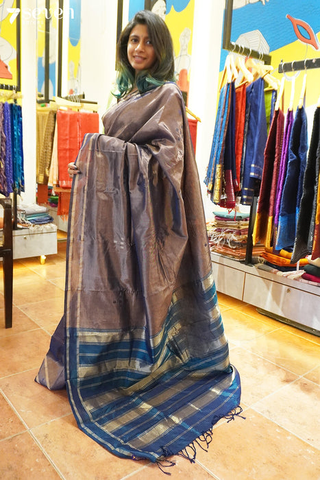 Ash's Luck Seven Signature Seven Handloom Silver Bangalore Vegan Silk Saree - Seven Sarees - Saree - Seven Sarees