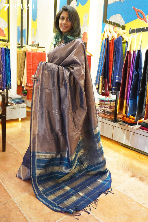 Ash's Luck Seven Signature Seven Handloom Silver Bangalore Vegan Silk Saree - Seven Sarees - Saree - Seven Sarees