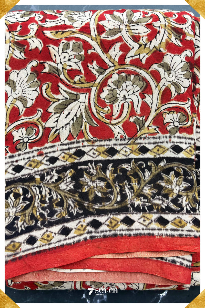 Asoka Hand Block Kalamkari Vegan Silk saree - Seven Sarees - Saree - Seven Sarees