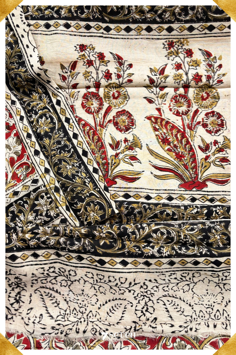 Asoka Hand Block Kalamkari Vegan Silk saree - Seven Sarees - Saree - Seven Sarees