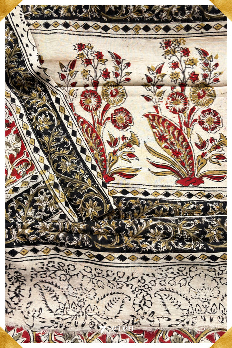 Asoka Hand Block Kalamkari Vegan Silk saree - Seven Sarees - Saree - Seven Sarees