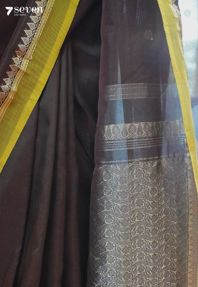 Autumn Sage Signature Seven Handloom Brown Bangalore Vegan Silk Saree - Seven Sarees - Saree - Seven Sarees