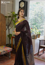 Autumn Sage Signature Seven Handloom Brown Bangalore Vegan Silk Saree - Seven Sarees - Saree - Seven Sarees