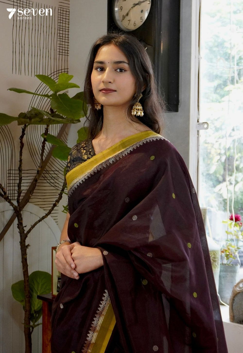 Autumn Sage Signature Seven Handloom Brown Bangalore Vegan Silk Saree - Seven Sarees - Saree - Seven Sarees