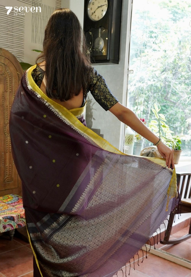 Autumn Sage Signature Seven Handloom Brown Bangalore Vegan Silk Saree - Seven Sarees - Saree - Seven Sarees