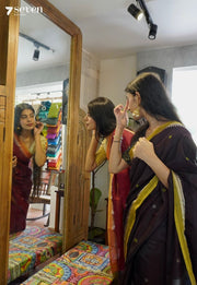 Autumn Sage Signature Seven Handloom Brown Bangalore Vegan Silk Saree - Seven Sarees - Saree - Seven Sarees