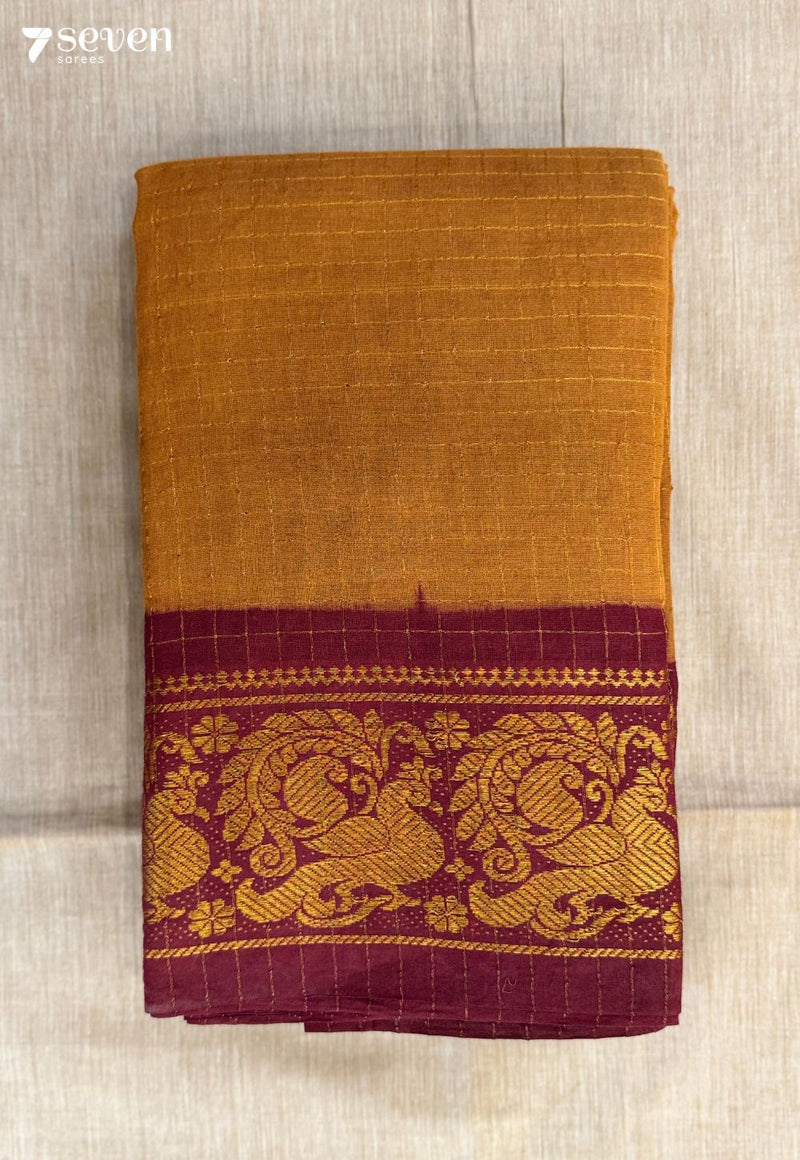 Avaram Poo Madurai Mustard Handmade Pure Cotton Sungudi Saree - Seven Sarees - Saree - Seven Sarees