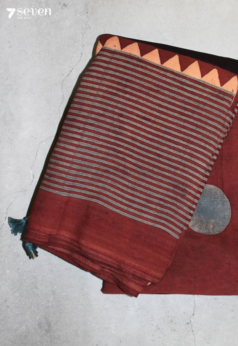 Aviruma Kutch Red Pure Handmade Ajrakh 100% Cotton Saree - Seven Sarees - Saree - Seven Sarees