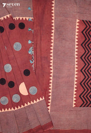 Aviruma Kutch Red Pure Handmade Ajrakh 100% Cotton Saree - Seven Sarees - Saree - Seven Sarees
