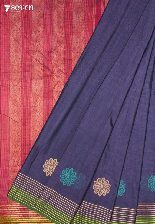 Aviruni Signature Seven Handloom Blue Bangalore Pure Cotton Saree - Seven Sarees - Saree - Seven Sarees